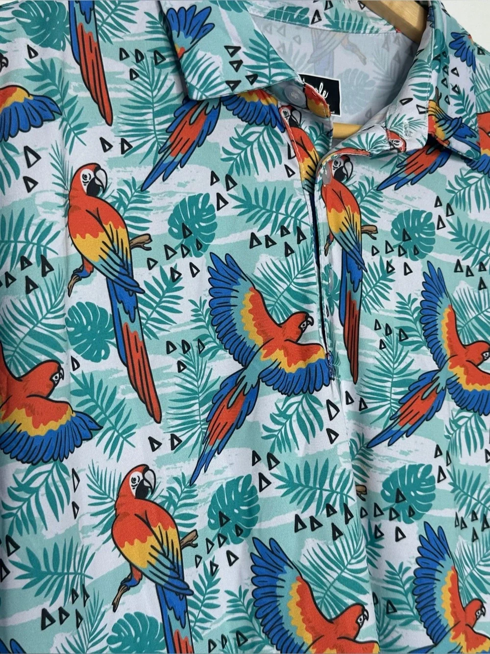 Waggle Golf Parrot Bay performance polo shirt XL tropical Athleisure birds bold - Picture 6 of 9